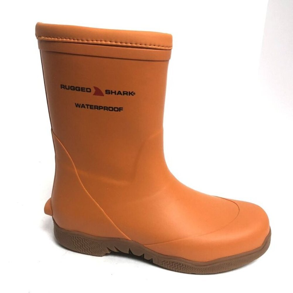 Rugged Shark Mens Great White Rain Boot Waterproof Orange 8 M